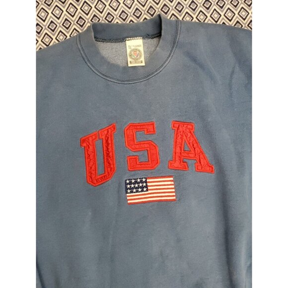 Vintage USA 90s Blue Sweater Men's Size XL American Flag - Picture 10 of 16